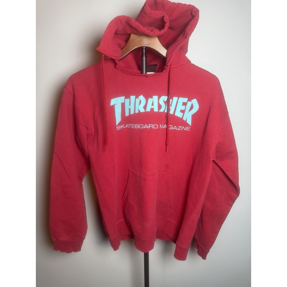 Thrasher Magazine Red w/ Aqua Blue Logo Hoodie size S